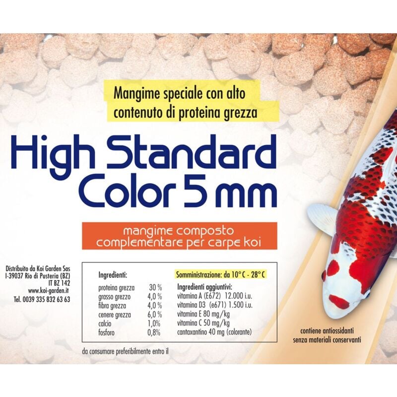 foto del prodotto high standard color 5 mm 10 kg mangime gallegiante per koi e pesci da laghetto