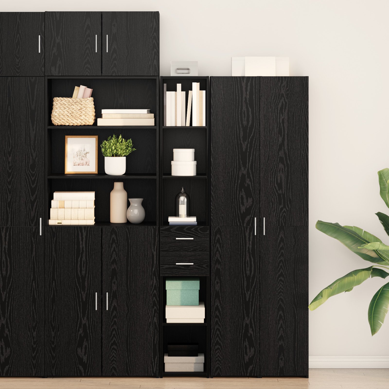 foto del prodotto highboard nero rovere 30x42,5x185 cm legno ingegnerizzato