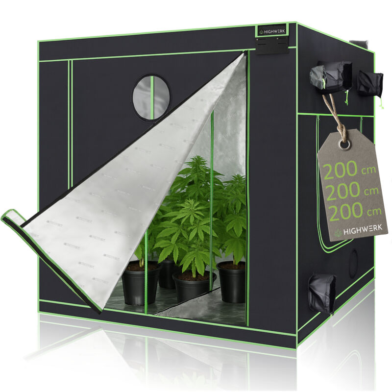 foto del prodotto highwerk growbox 200 x 200 x 200 cm grow tent indoor per coltivazione piante nero verde