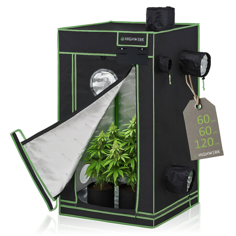 foto del prodotto highwerk tenda coltivazione 60 x 60 x 120 cm grow tent interno per piante nero verde