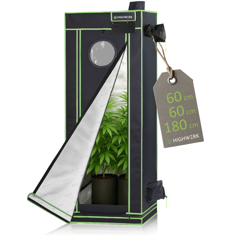 foto del prodotto highwerk tenda coltivazione 60 x 60 x 180 cm grow tent interno, coltivazione di piante, nero verde