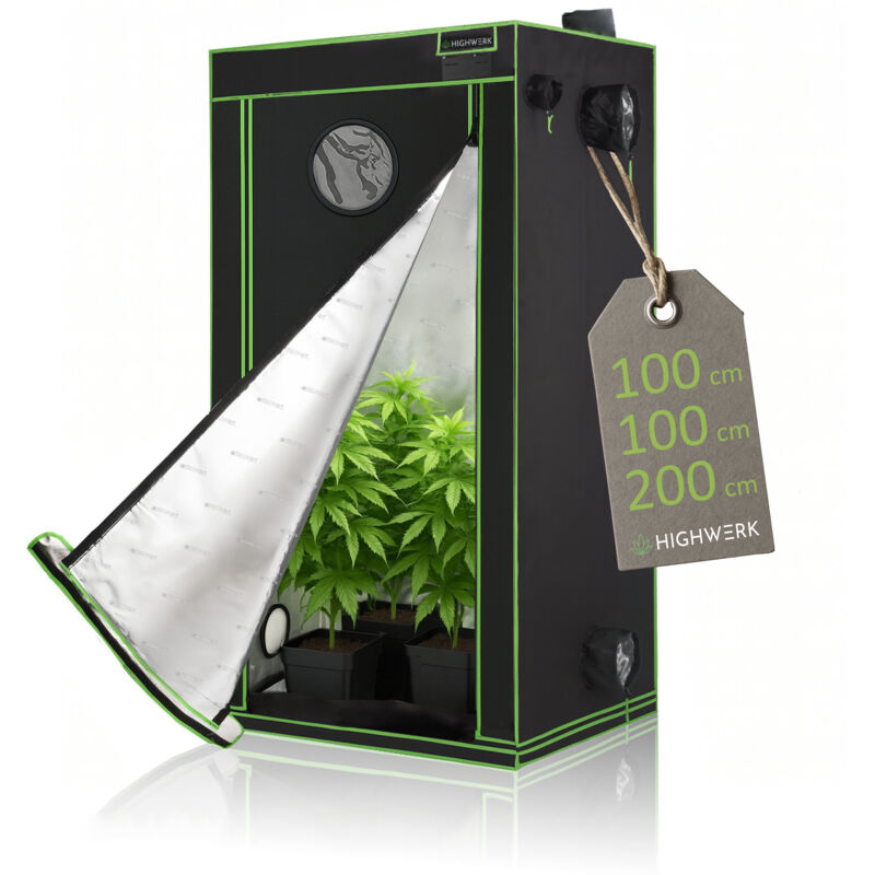 foto del prodotto highwerk tenda da coltivazione 100 x 100 x 200 cm grow tent da interno per piante nero verde