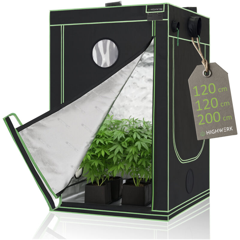 foto del prodotto highwerk tenda da coltivazione 120 x 120 x 200 cm grow tent da interno per piante nero verde