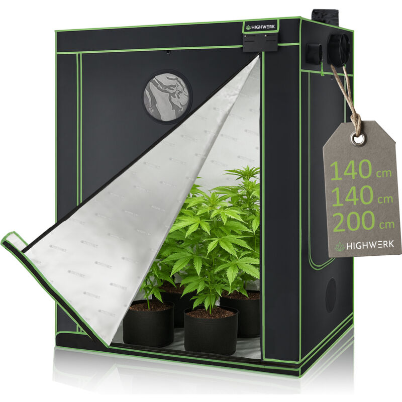foto del prodotto highwerk tenda da coltivazione 140 x 140 x 200 cm grow tent indoor per piante nero verde