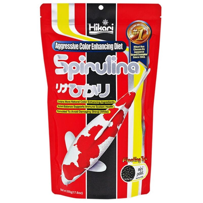 foto del prodotto hikari spirulina mini pellet 500gr mangime premium supplementare per la colorazione delle carpe koi