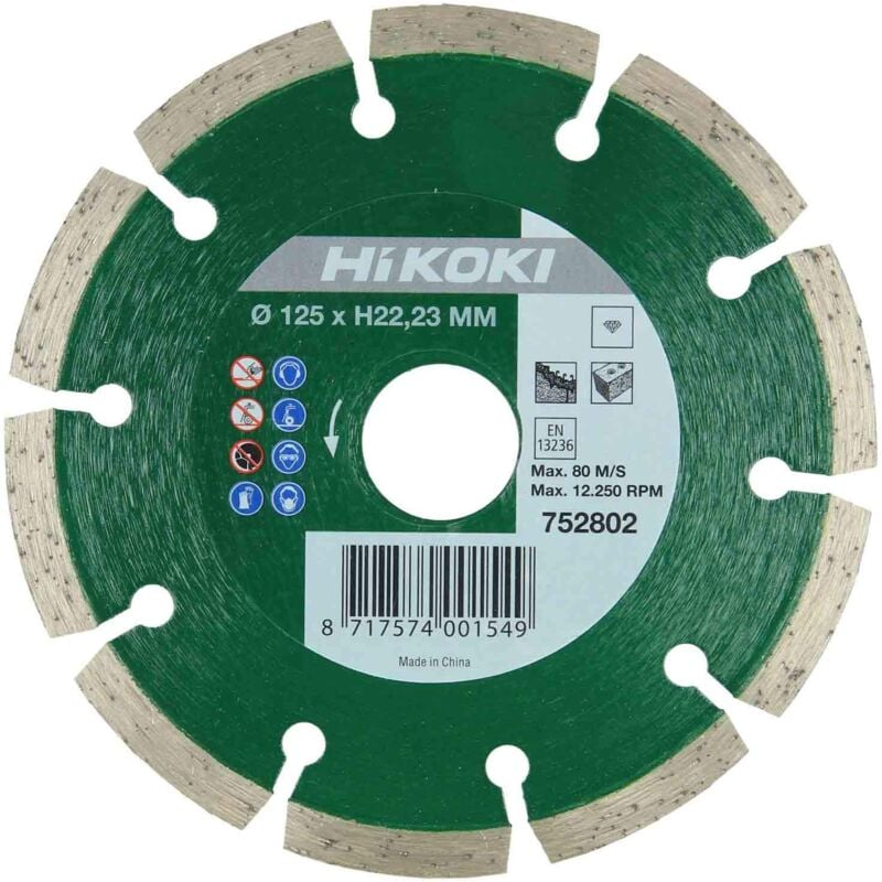 foto del prodotto hikoki 752802 disco di diamante 125 x 22,2 x 7 mm universale generale opera ad essere segmentato altezza del segmento 7 mm