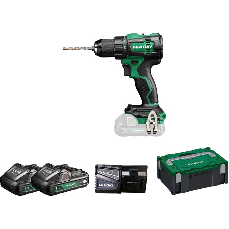 foto del prodotto hikoki akku schlagbohrschrauber dv18dew2z, 13mm metall schnellspannbohrfutter 18v 2x 4,0 ah li ion akku, max. festdrehmom. hart 70 nm, brushless,