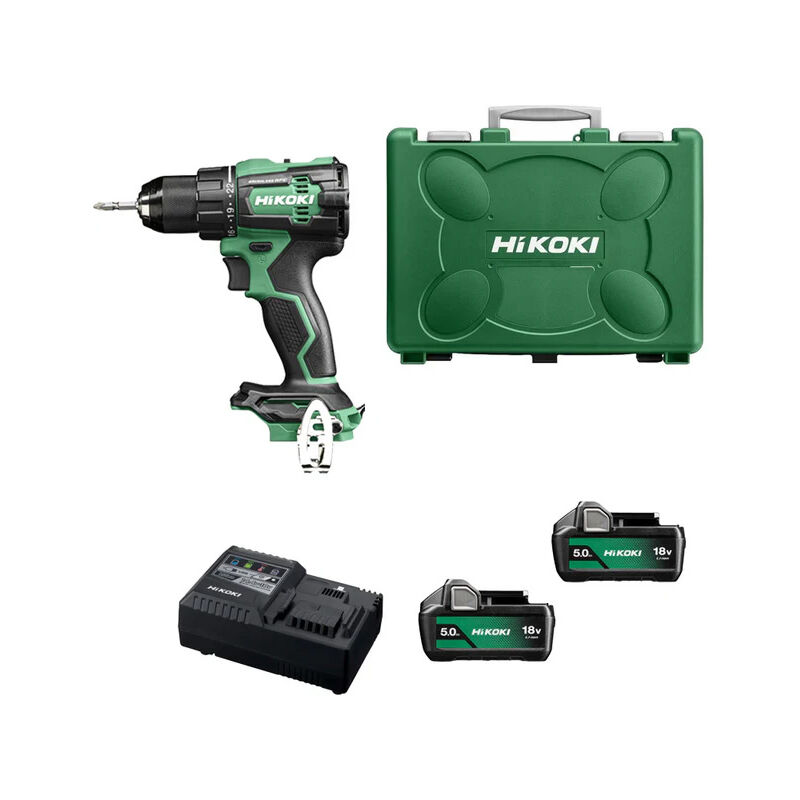 foto del prodotto hikoki trapano avvitatore a percussione hitachi 18v 5.0 ah 2 batterie, caricabatteria in valigetta dv18dbslwj