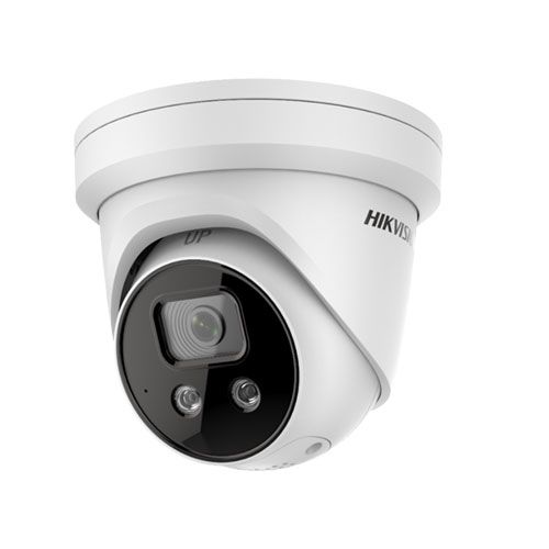 foto del prodotto hikvision ds-2cd2346g2-isu sl telecamera dome ip turret darkfighter di sorveglianza da 4 megapixel acusense con audio allarme strobo 2.8mm
