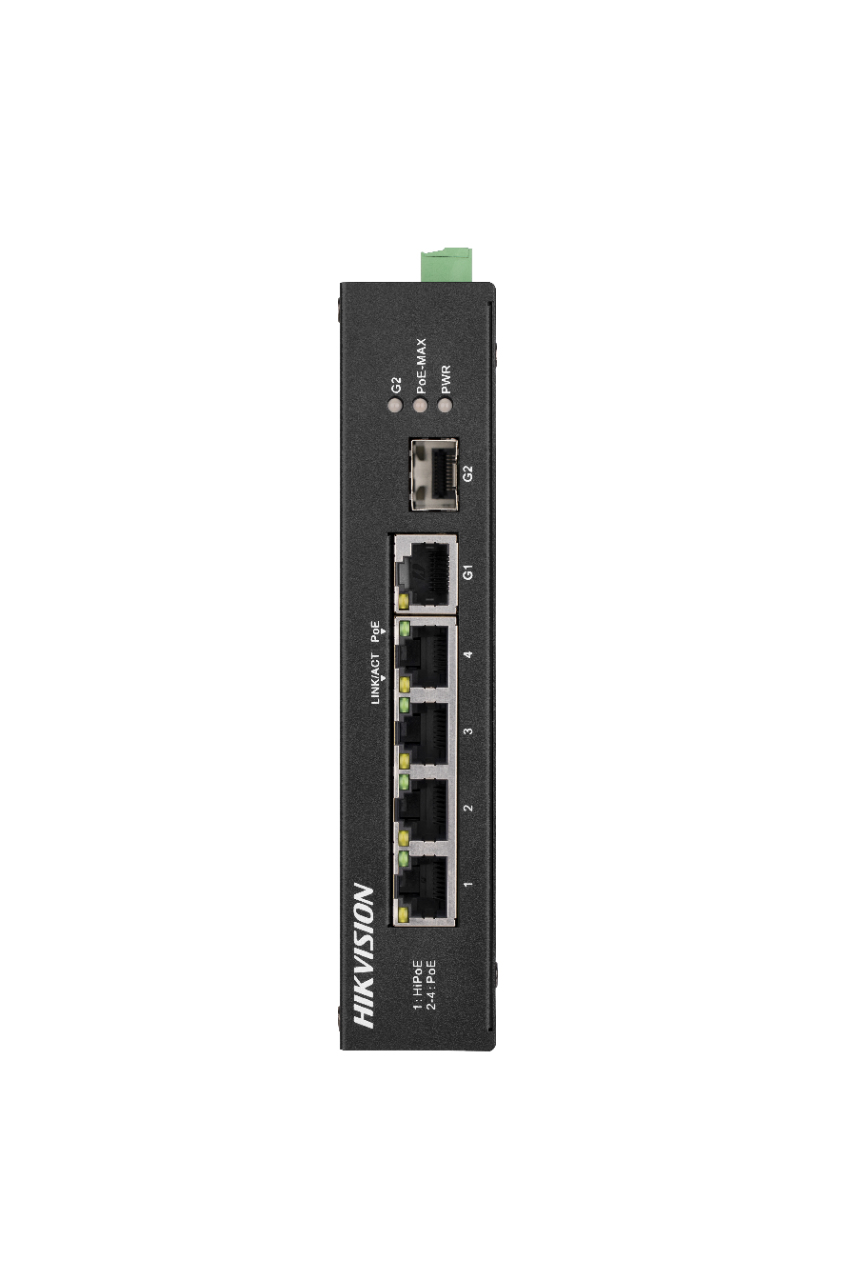 foto del prodotto hikvision hub switch 6 porte con 4 porte poe 10 100 ds 3e0106p e m