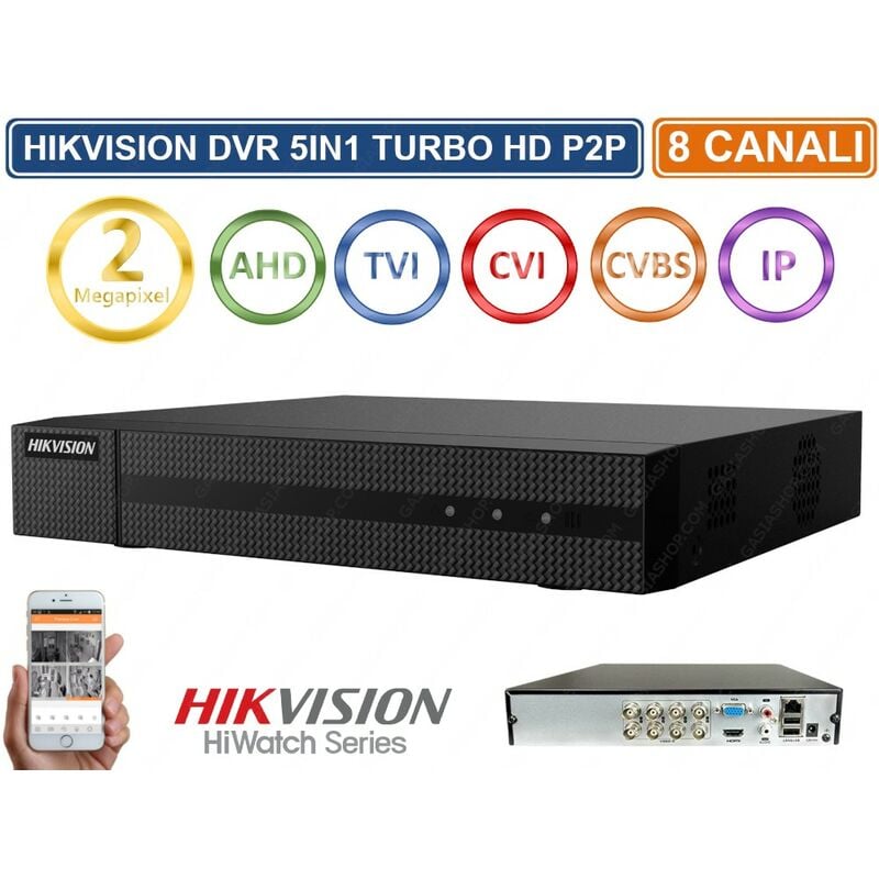 foto del prodotto hikvision hwd 5108m dvr 5in1 ahd cvi tvi cvbs ip 8 ch canali utc 2 mpx turbo hd capacit hard disk 500gb