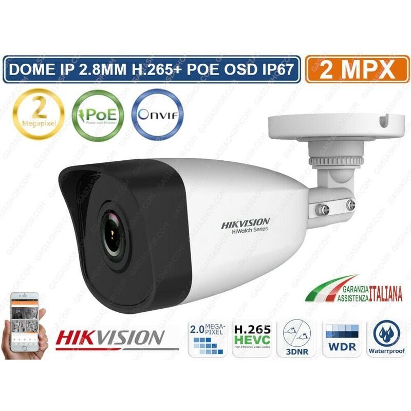 foto del prodotto hikvision hwi b121h telecamera ip bullet 1080p 2mp ottica fissa 4mm h.265 poe osd ip67 hiwatch
