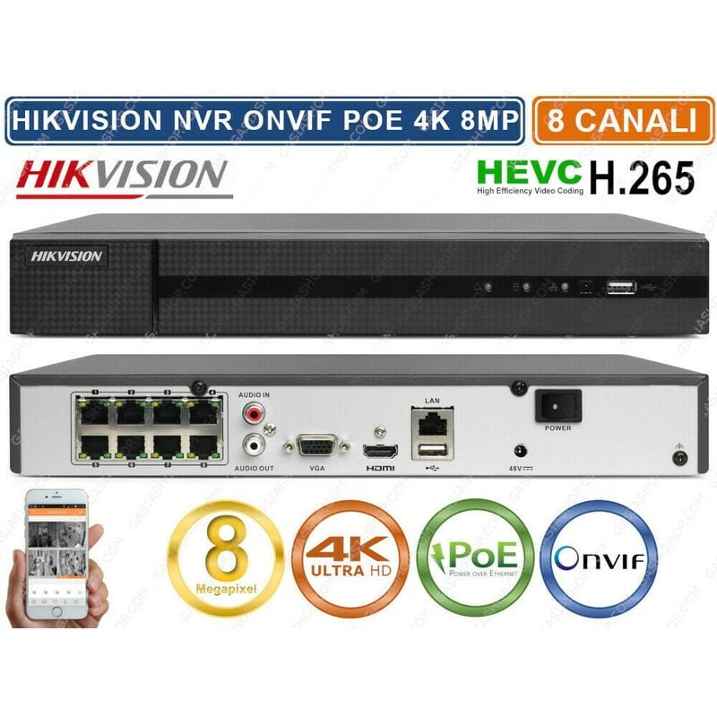 foto del prodotto hikvision hwn 4108mh 8p nvr 4k hd 8ch 8mpx onvif poe h.265 80mbps cloud p2p capacit hard disk 2tb