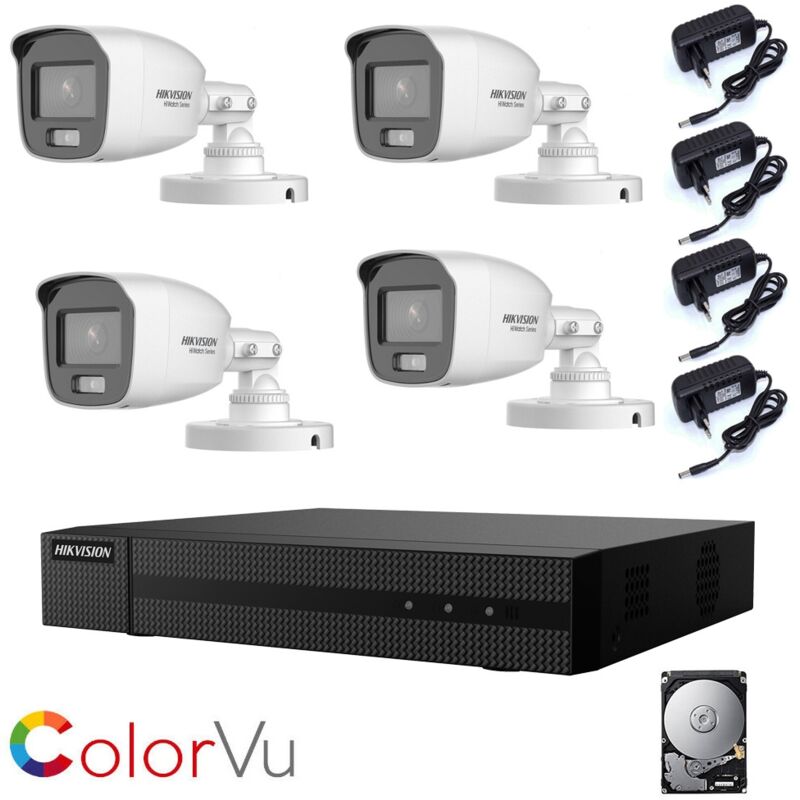 foto del prodotto hikvision kit 4 telecamere full color colori 2 mpx 4 ahd 320 gb