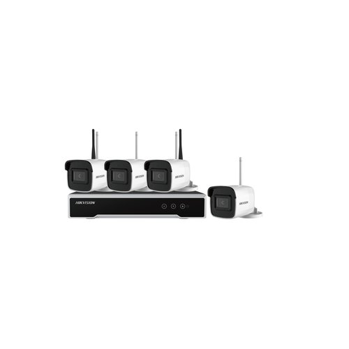 foto del prodotto hikvision kit wi fi composto da n.1 nvr 4 ch n.4 telecamere bullet ip 4mp ottica fissa 2.8mm ir 30mt nk44w0h 1t wd 