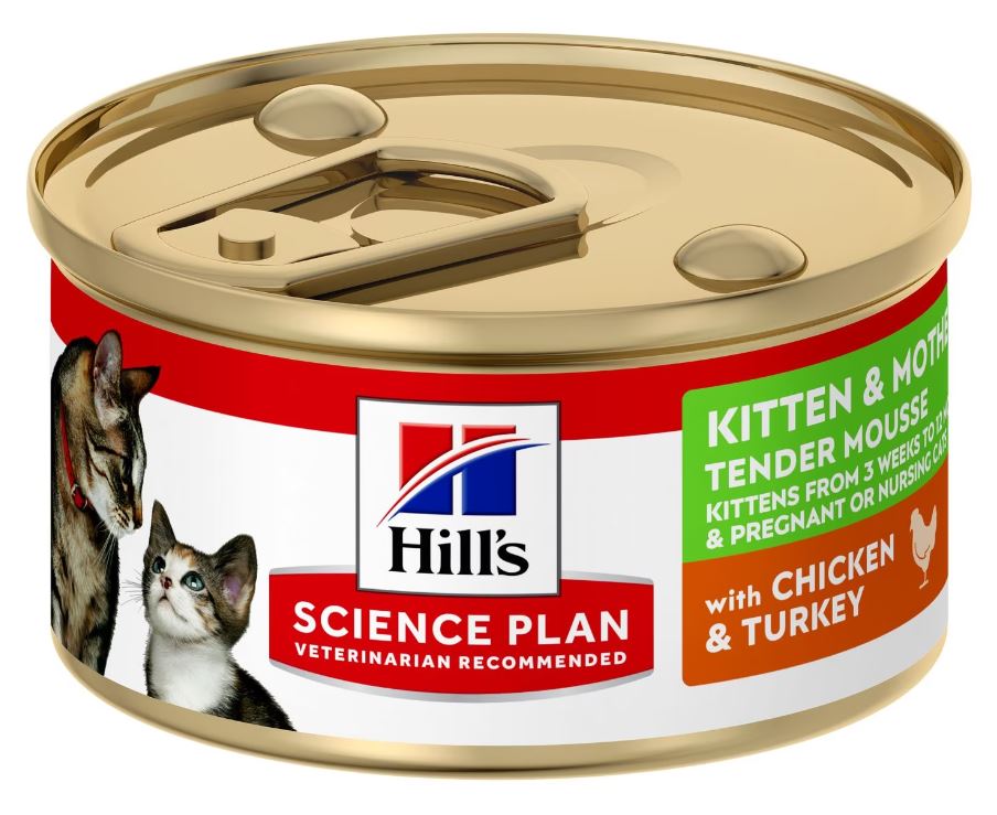 foto del prodotto hill's feline kitten&amp;mother mousse tacchino &amp; pollo lattina 85 gr