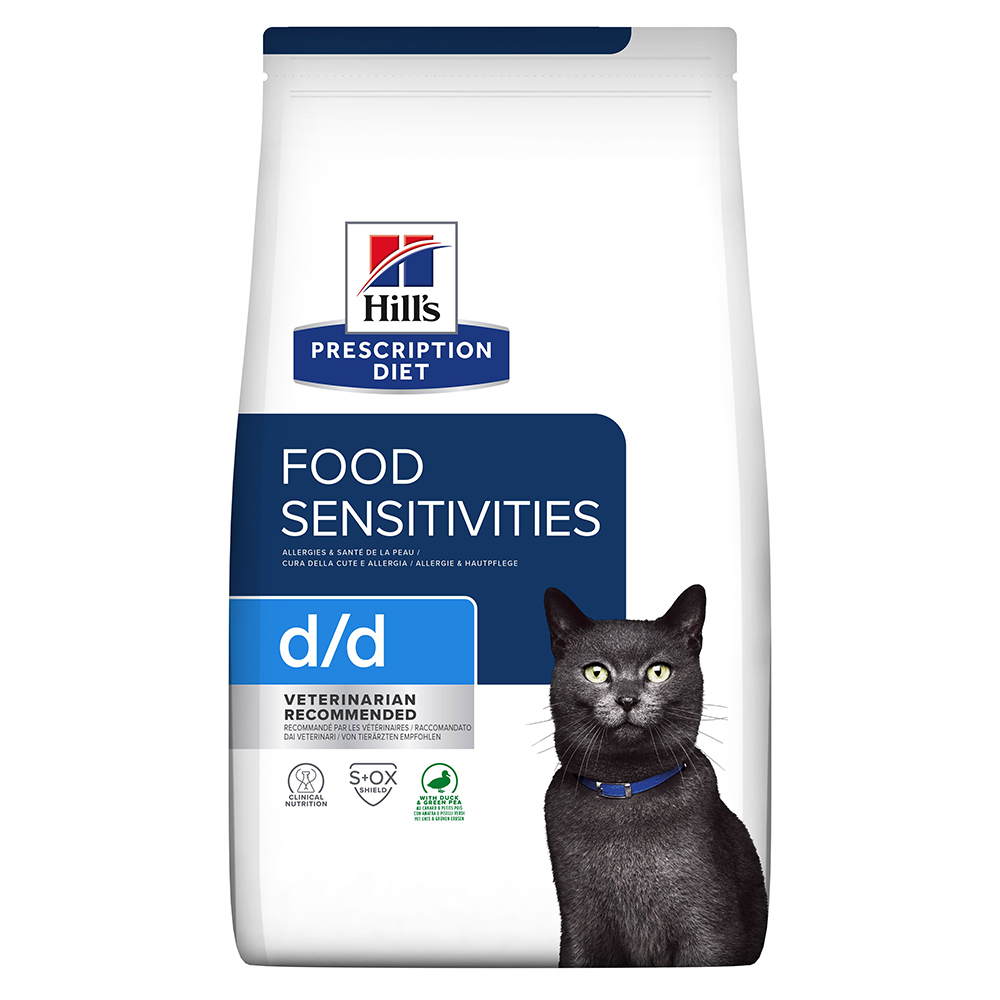 foto del prodotto hill s prescription diet d d food sensitivities anatra e piselli per gatti 1,5 kg