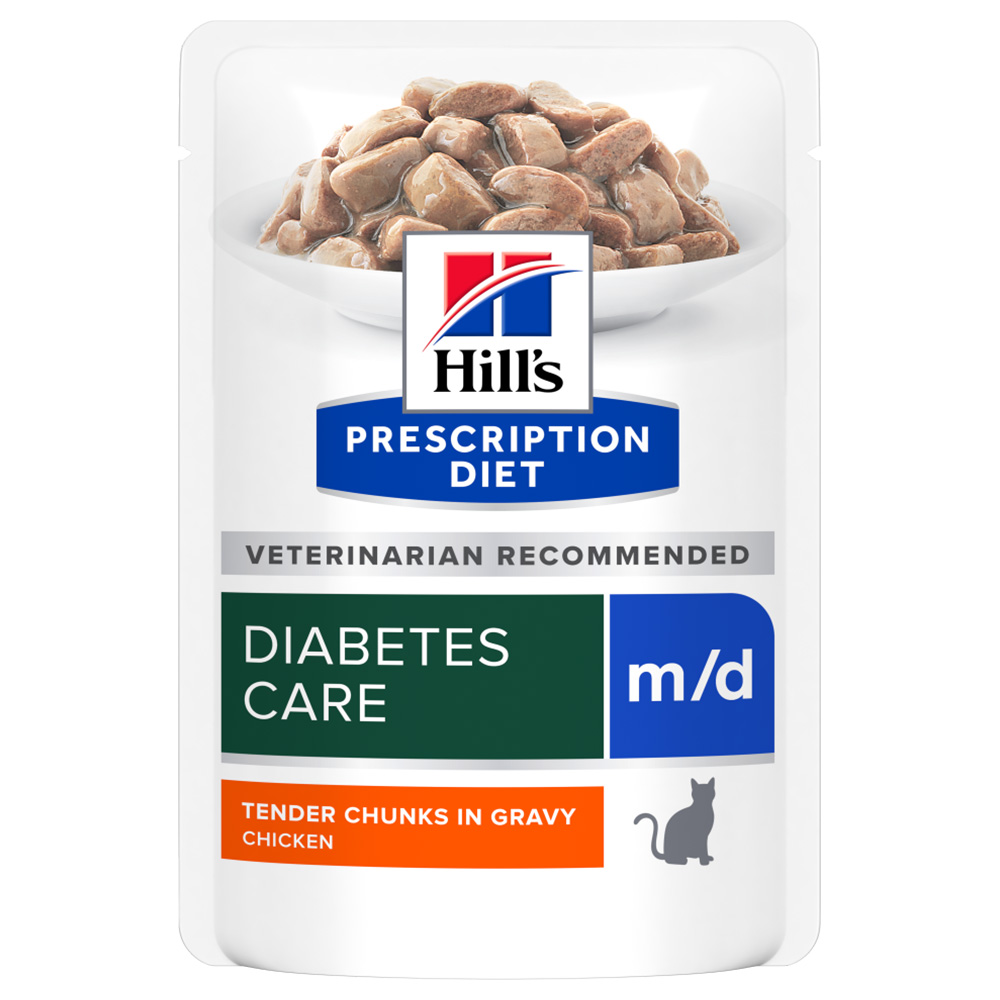 foto del prodotto hill s prescription diet m d con pollo umido in buste per gatti 12 x 85 g