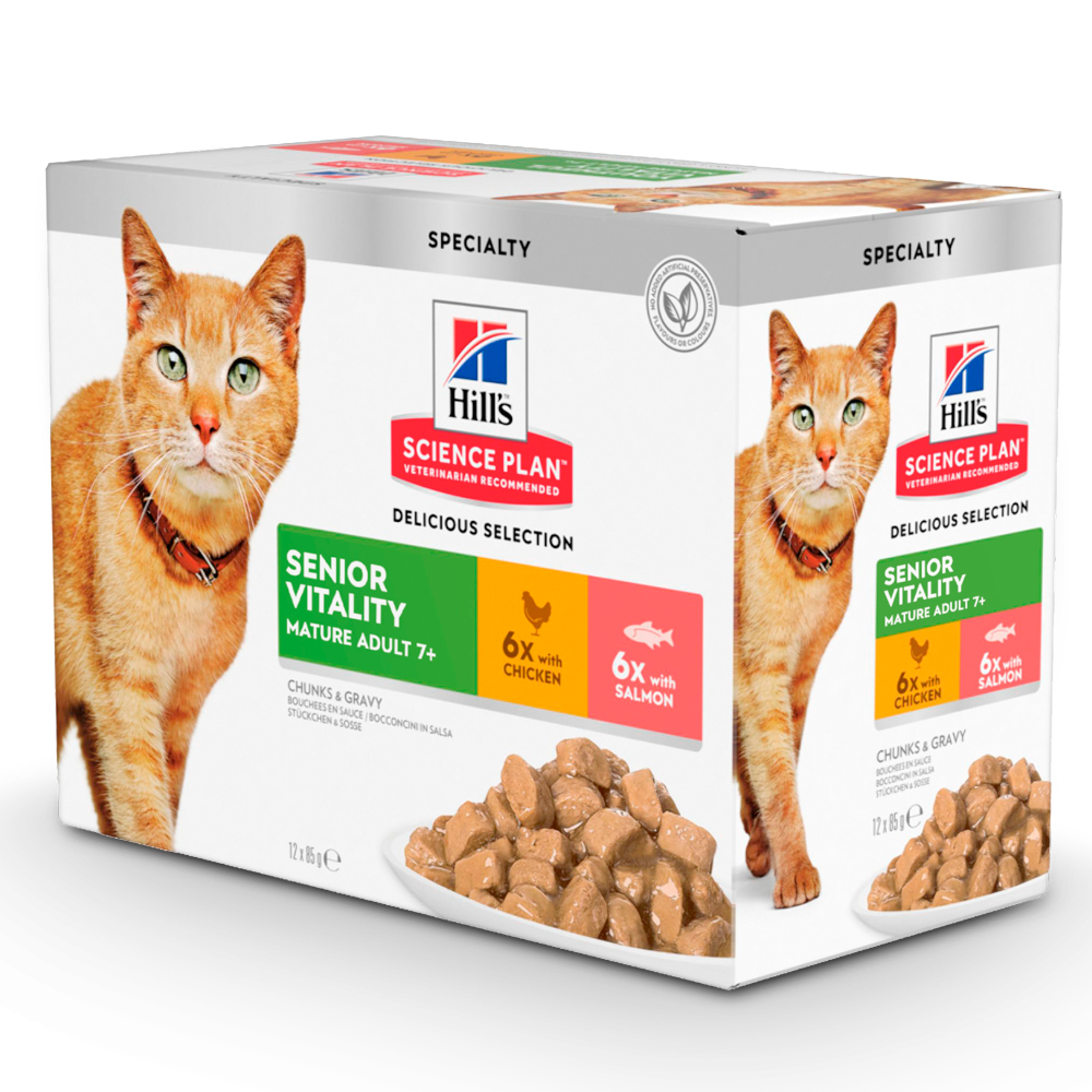 foto del prodotto hill s science plan feline mature adult 7 senior vitality 12 x 85 g pollo salmone