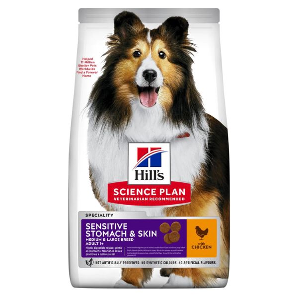 foto del prodotto hill s science plan sensitive stomach skin medium adult alimento per cani con pollo 12 kg croccantini per cani 1 ordine scegli lo sconto bzr5 bzr20 200 punti fedelt 