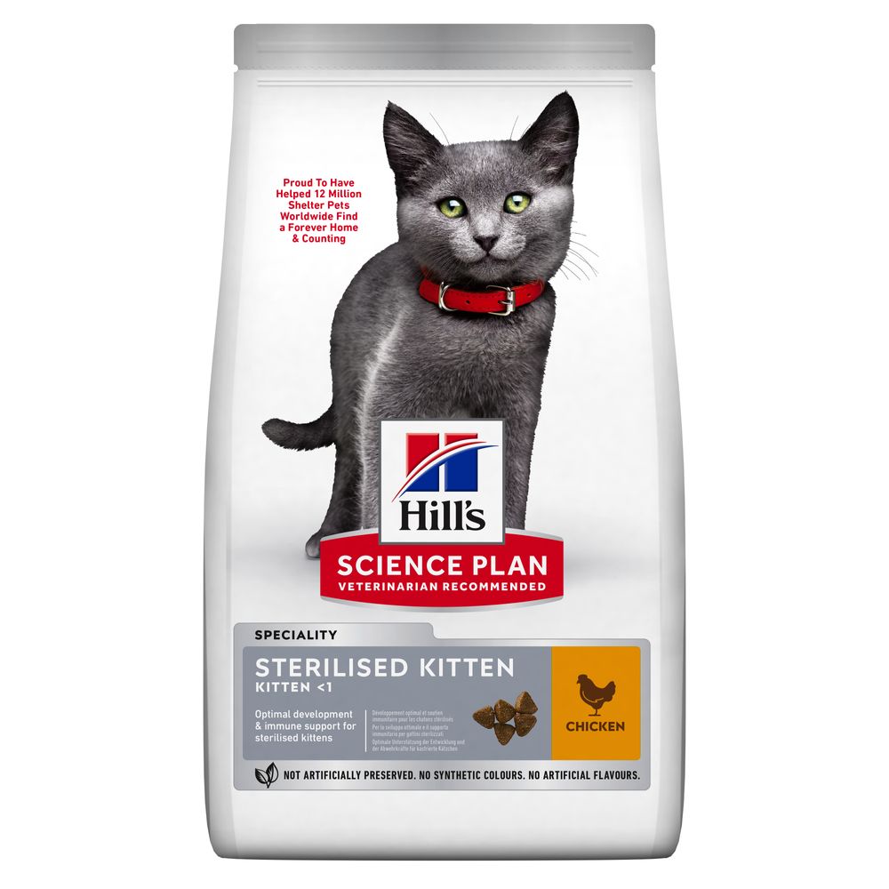 foto del prodotto hill s science plan sterilised kitten pollo crocchette per gatti 1,5 kg