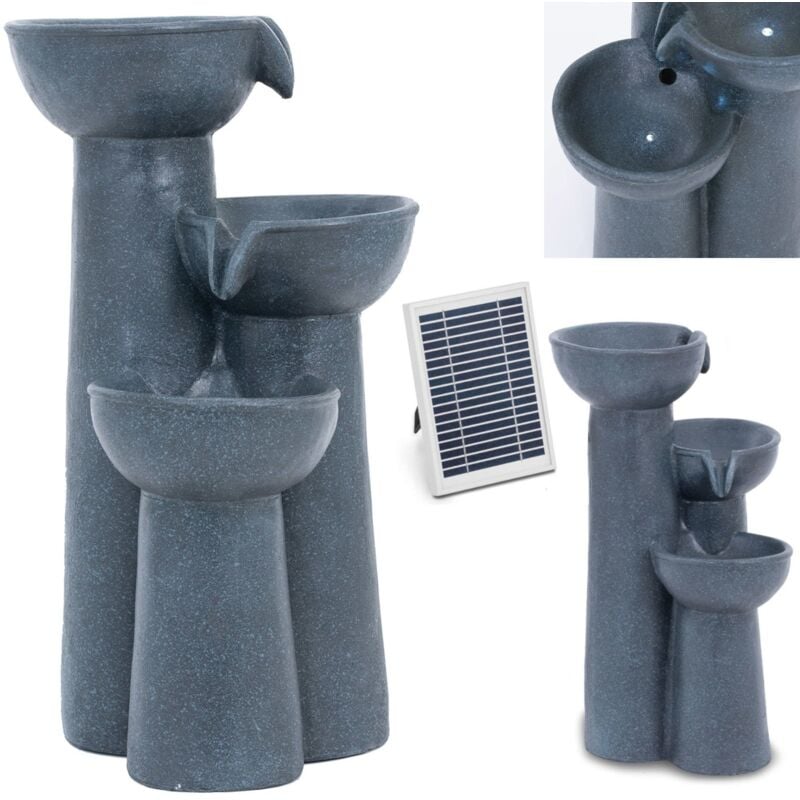 foto del prodotto hillvert fontana solare da giardino 3 vasi su colonne illuminazione a led fontana