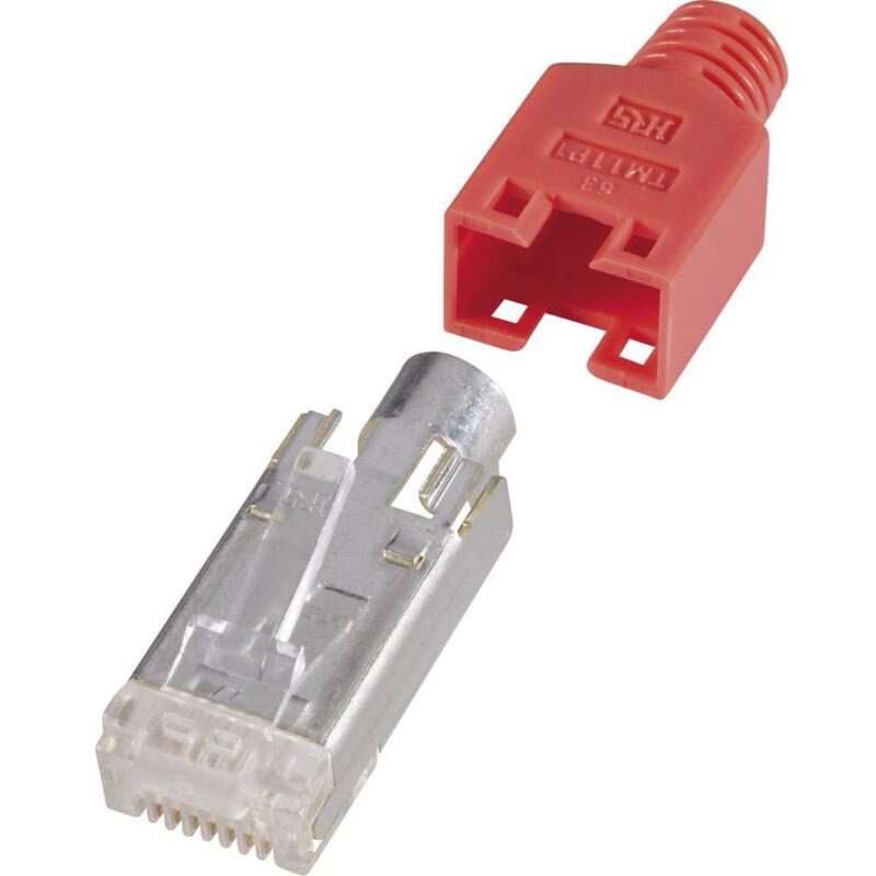 foto del prodotto hirose electronic connettore rj45, schermato cat5e spina, dritto pole 8p8c rosso 10pz.