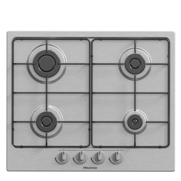 foto del prodotto hisense gm642xf piano cottura nero, acciaio inox da incasso 61 cm gas 4 fornello i 