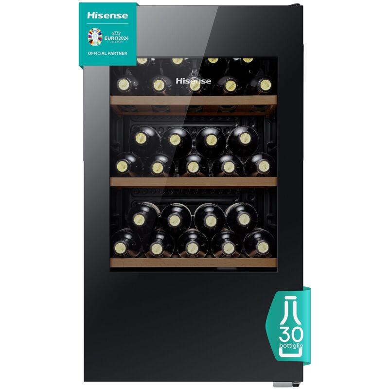 foto del prodotto hisense mwc4894gf cantina vino 30 bottiglie, monotemperatura, vetri anti uv, ripiani in legno, display touch, illuminazione led, anno 2023