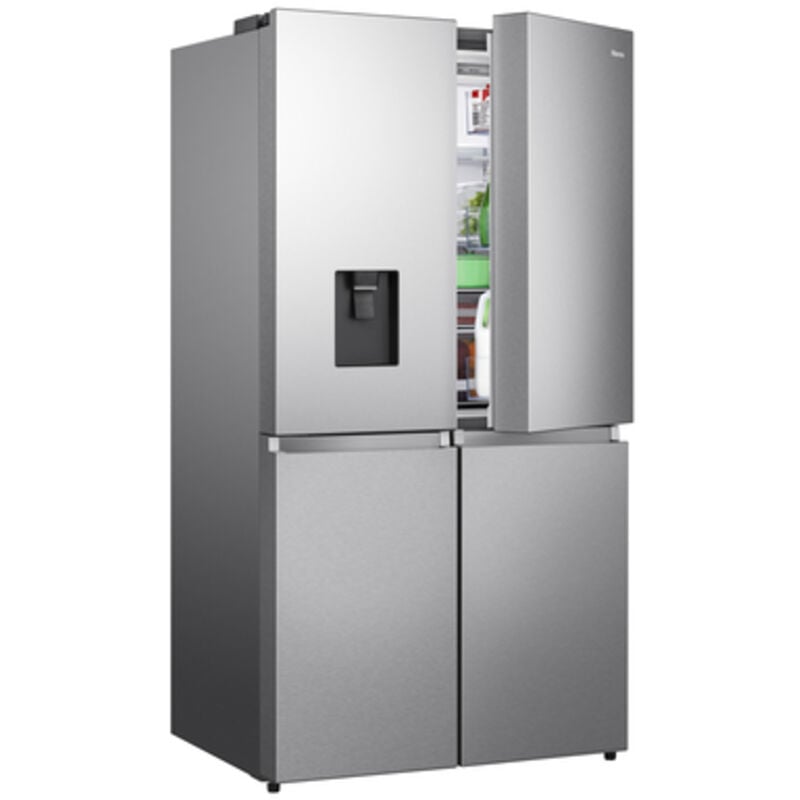 foto del prodotto hisense - rq758n4swse. posizionamento dell'apparecchio libera installazione, design del prodotto multi porta, colore del prodotto acciaio inox.