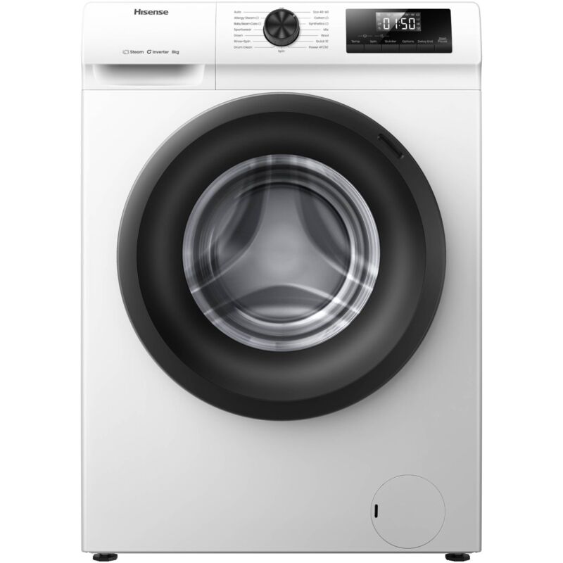 foto del prodotto hisense wf1q8041bw. tipo di carica caricamento frontale. capacit cestello 8 kg, classe di efficienza della centrifuga b, silenziosit 