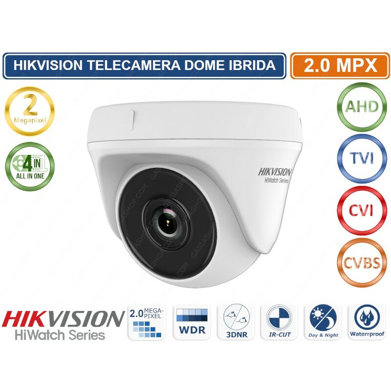 foto del prodotto hiwatch hikvision telecamera dome 4in1 tvi ahd cvi cvbs full hd 1080p 2mp 2.8mm osd