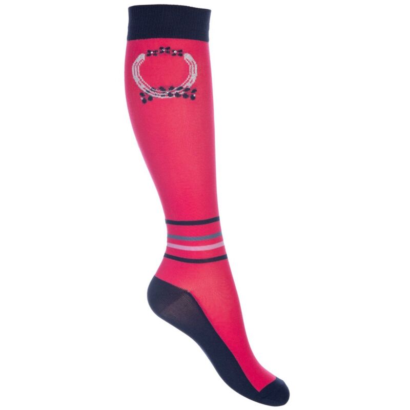foto del prodotto hkm sport equipment calzini estivi per equitazione da bambina con design a strisce e strass modello aymee 26 30, fucsia