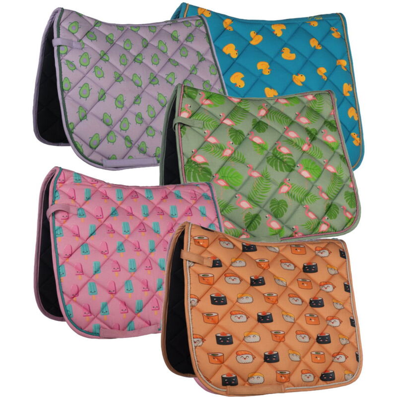 foto del prodotto hkm sport equipment sottosella inglese fantasie simpatiche modello funny essentials naples da dressage o rettangolare rettangolare pony, lilla e