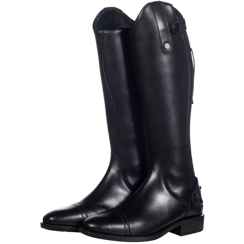 foto del prodotto hkm sport equipment stivali equitazione in pelle e similpelle modello julie per donna e bambini gambale alto polpaccio extra stretto 38, nero