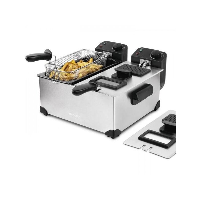 foto del prodotto hkoenig dfx600 friggitrice doppia 2x3l 3600w 2 termostati indipendenti cestelli estraibili filtri antiodore acciaio