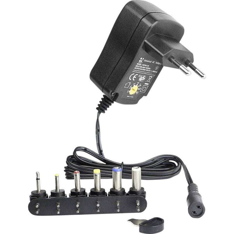 foto del prodotto hn power hnp06 uni alimentatore a spina regolabile 3 v, 4.5 v, 5 v, 6 v, 7.5 v, 9 v, 12 v 0.6 a 7.2 w