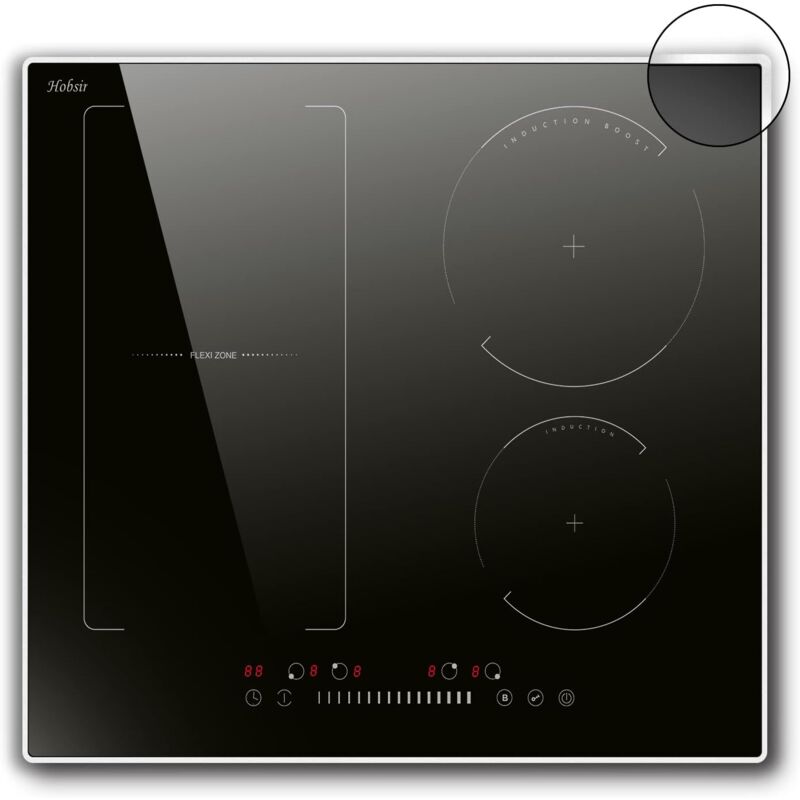 foto del prodotto hobsir piano cottura a induzione 4 piastre da incasso 60cm, piano cottura autarchico con zona flex, 7200w, comando a sfioramento, blocco bambini,