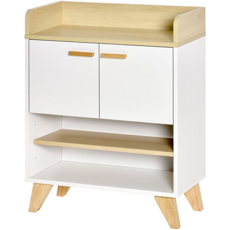 foto del prodotto hocmom mobile multiuso con vani aperti e armadietto a 2 ante legno e bianco