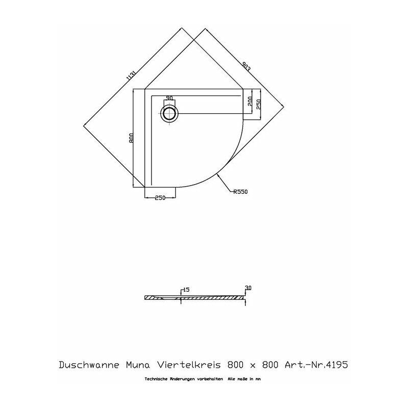 foto del prodotto hoesch muna piatto doccia quarto di cerchio 800x800x30mm bianco