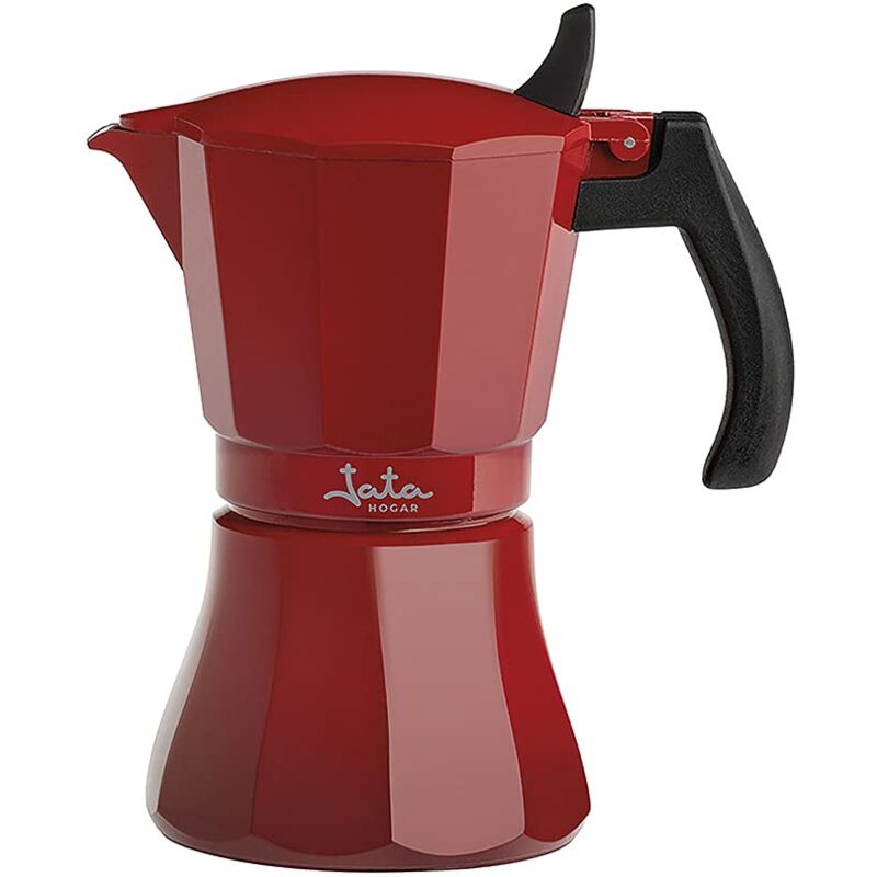 foto del prodotto hogar hcaf2012 caffettiera in alluminio da 12 tazze, adatta a tutte le cucine, inclusa induzione, manico massiccio speciale anti bruciato, rosso