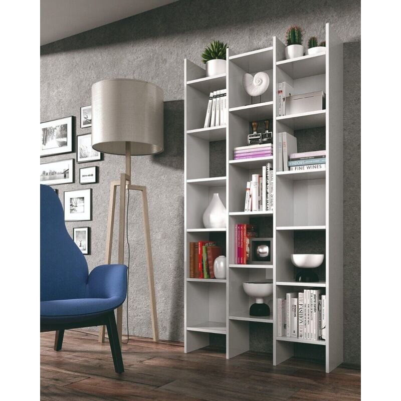 foto del prodotto hogar24 libreria moderna scaffale da soggiorno camera in legno mdf bianco 96x192x25cm