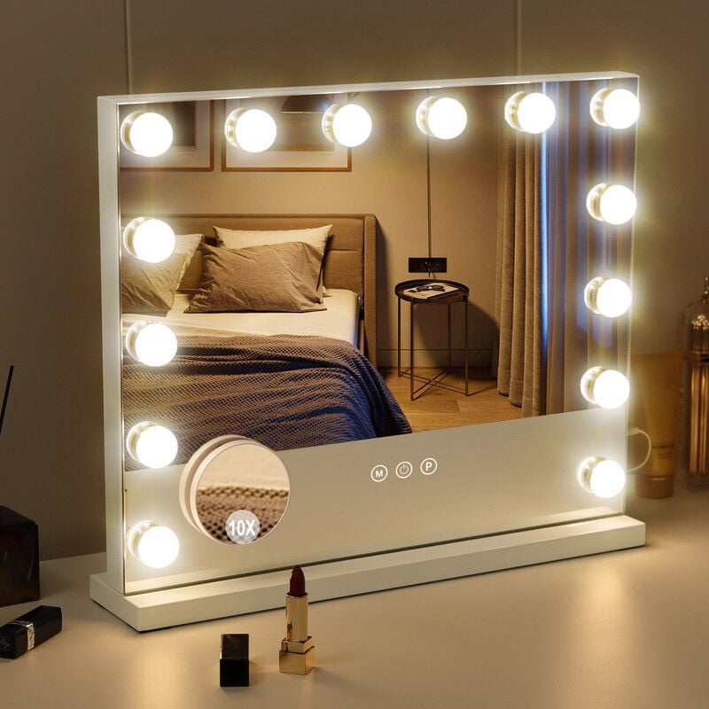 foto del prodotto hollywood specchio cosmetico con luci, 14 lampadine dimmerabili, 3 modalit di illuminazione, per tavolo da toeletta, specchio da trucco, lente