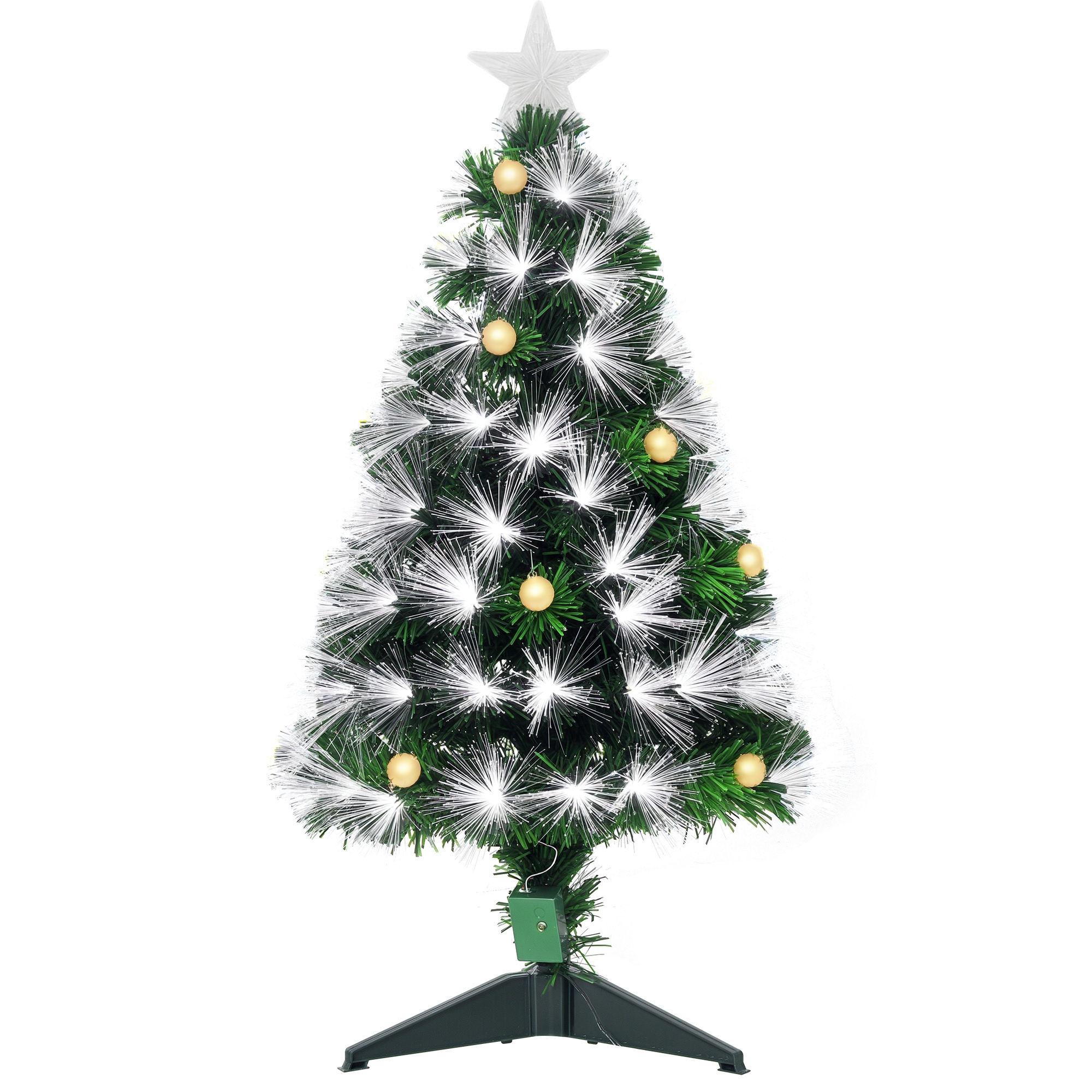 foto del prodotto homcom 90cm albero di natale artificiale, rami 90 con luce a led fibre ottiche, base pieghevole rimovibile, verde aosom