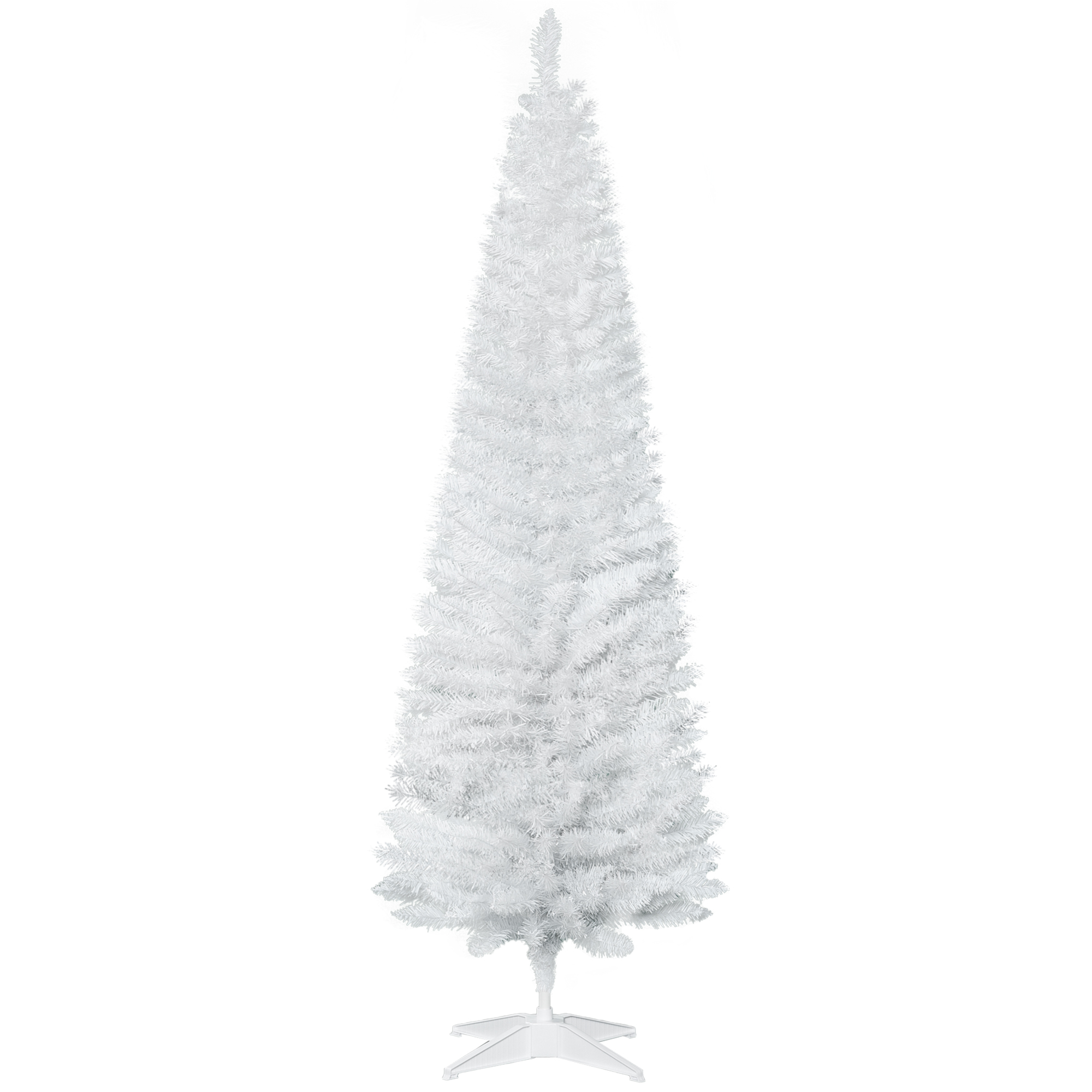 foto del prodotto homcom albero di natale artificiale in pvc con 390 rami e base in plastica, design alto e stretto, 55x180cm, bianco