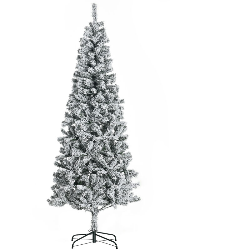 foto del prodotto homcom albero di natale artificiale slim innevato base in metallo 631 rami verde