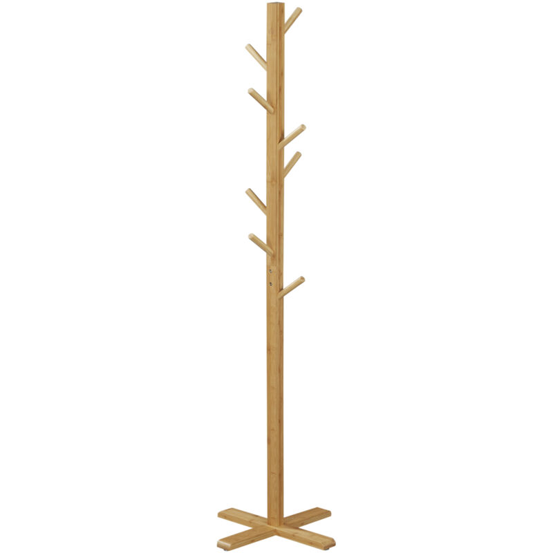 foto del prodotto homcom appendi abiti in bamb e base a x con 8 ganci 49.5x 49.5x 178cm naturale