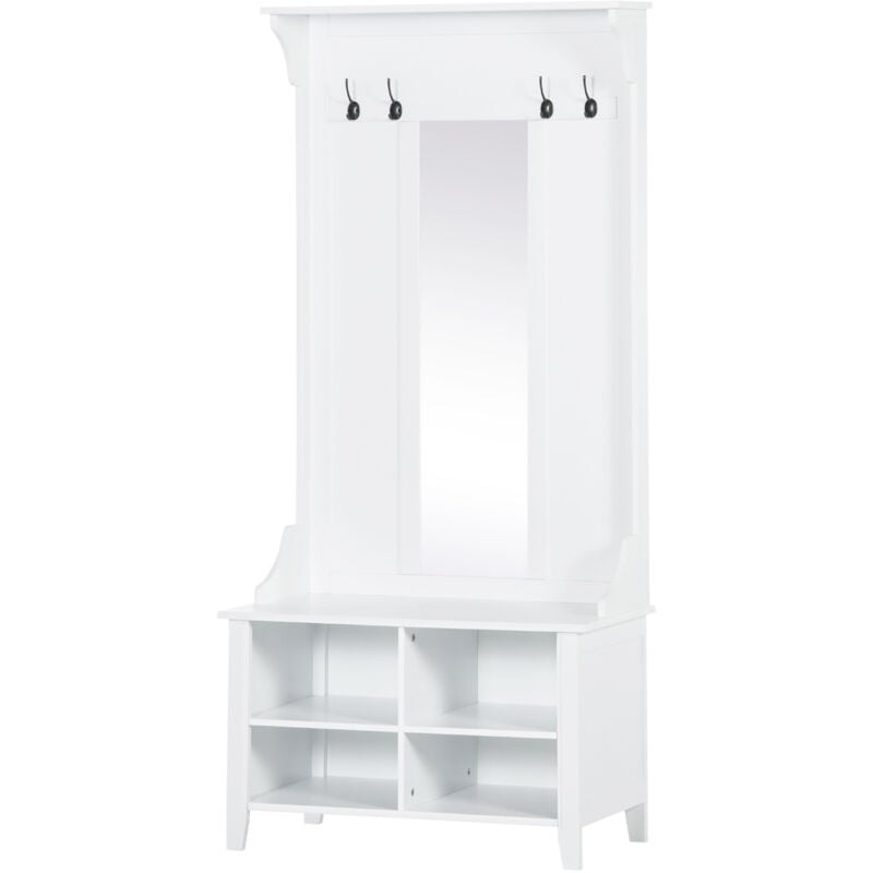 foto del prodotto homcom - appendiabiti attaccapanni da terra scarpiera con specchio bianco legno