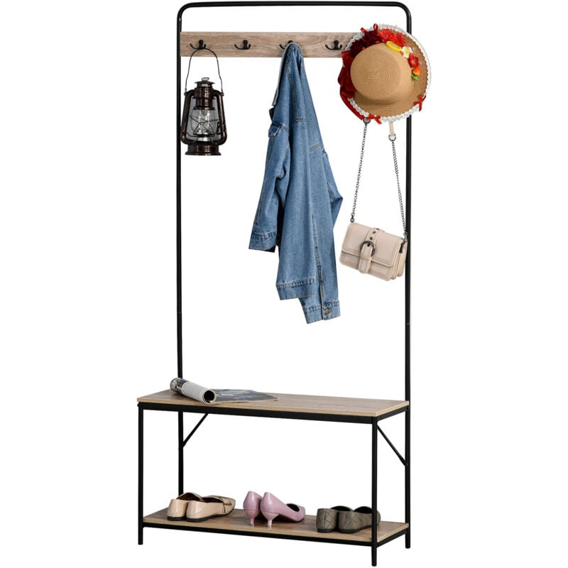foto del prodotto homcom appendiabiti con panca e scarpiera, stile industriale mobile per ingresso