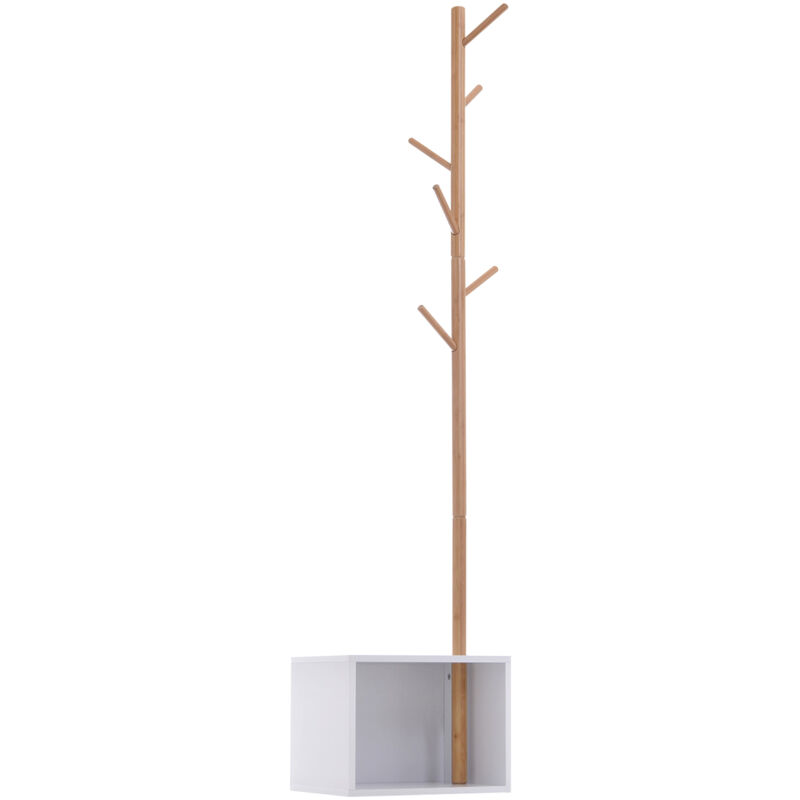 foto del prodotto homcom appendiabiti con panchina cubo 6 ganci, bianco, 40x30x180cm